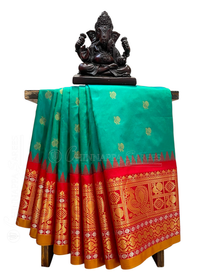 Gadwal Peacock Border Mint Green Silk Saree