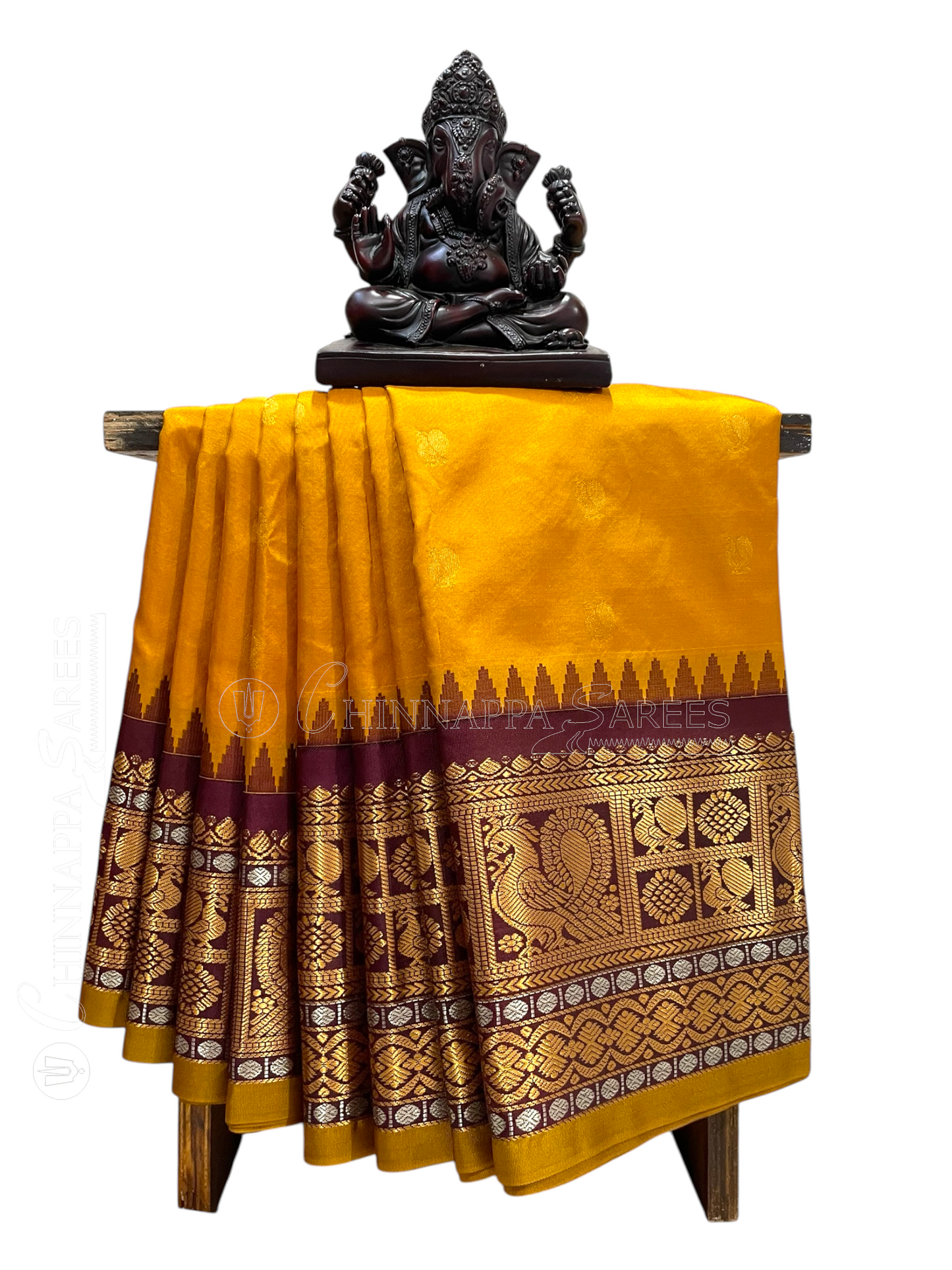 Gadwal Peacock Border Light Golden Yellow Silk Saree