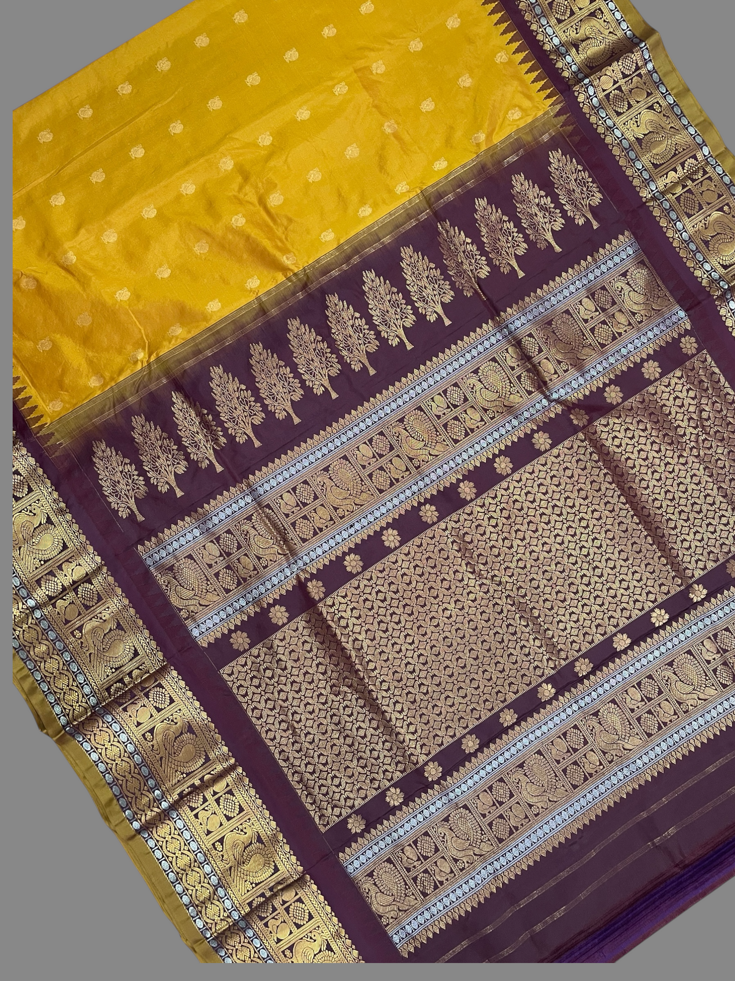Gadwal Peacock Border Light Golden Yellow Silk Saree