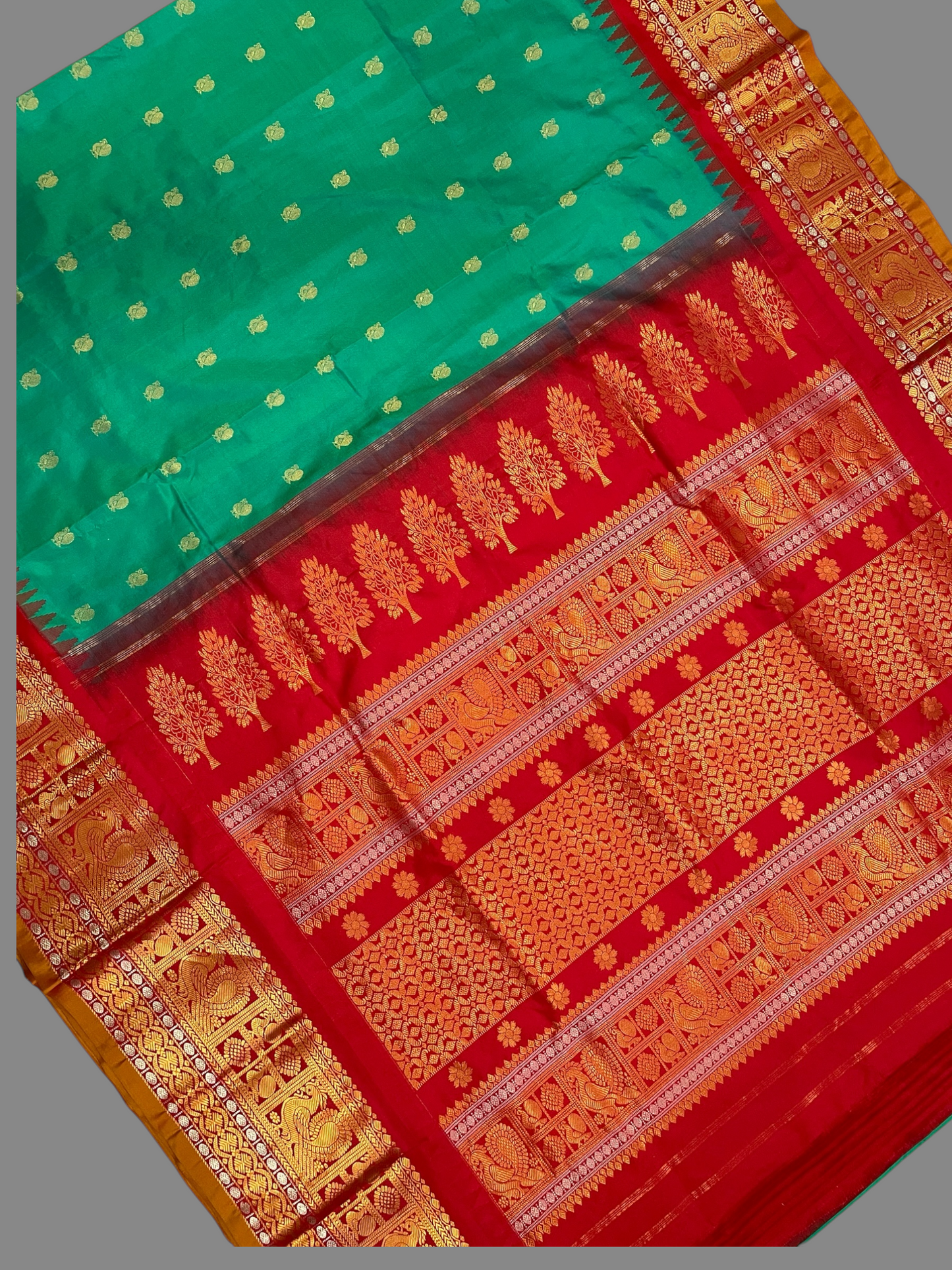 Gadwal Peacock Border Mint Green Silk Saree