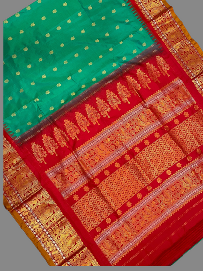 Gadwal Peacock Border Mint Green Silk Saree