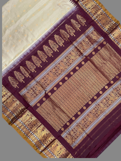Gadwal Peacock Border Beige Silk Saree