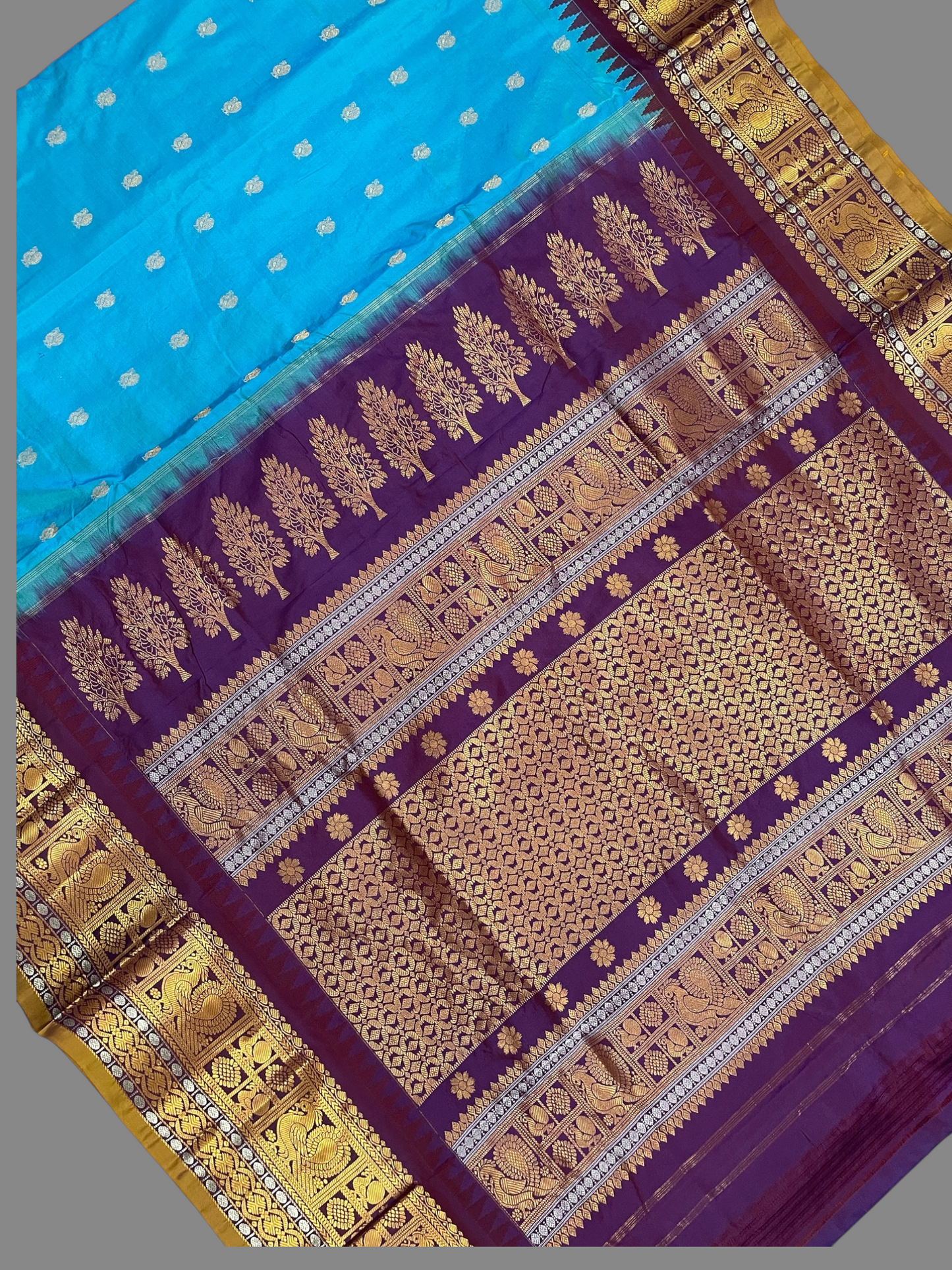 Gadwal Peacock Border Sky Blue Silk Saree