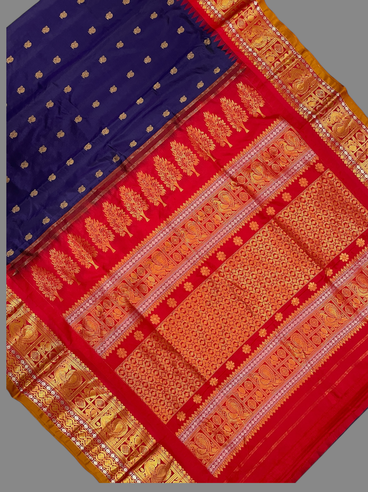 Gadwal Peacock Border Royal Blue Silk Saree