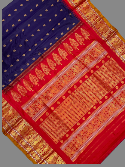 Gadwal Peacock Border Royal Blue Silk Saree