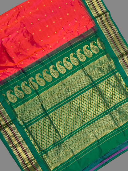 Varsha Border Tomato Pink Pure Silk Saree