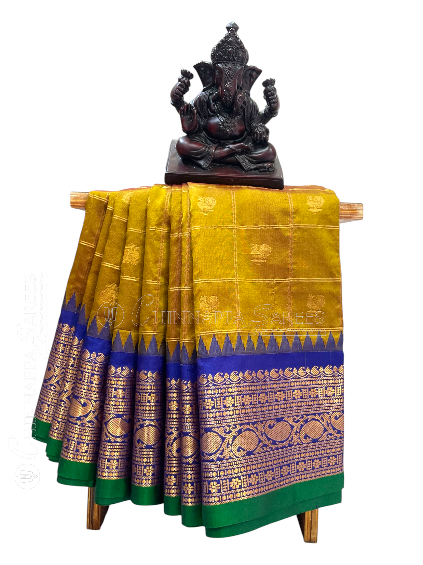 Bridal Big Checks Butta Copper Pure Silk Sarees