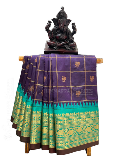 Bridal Big Checks Butta Royal Blue Pure Silk Sarees