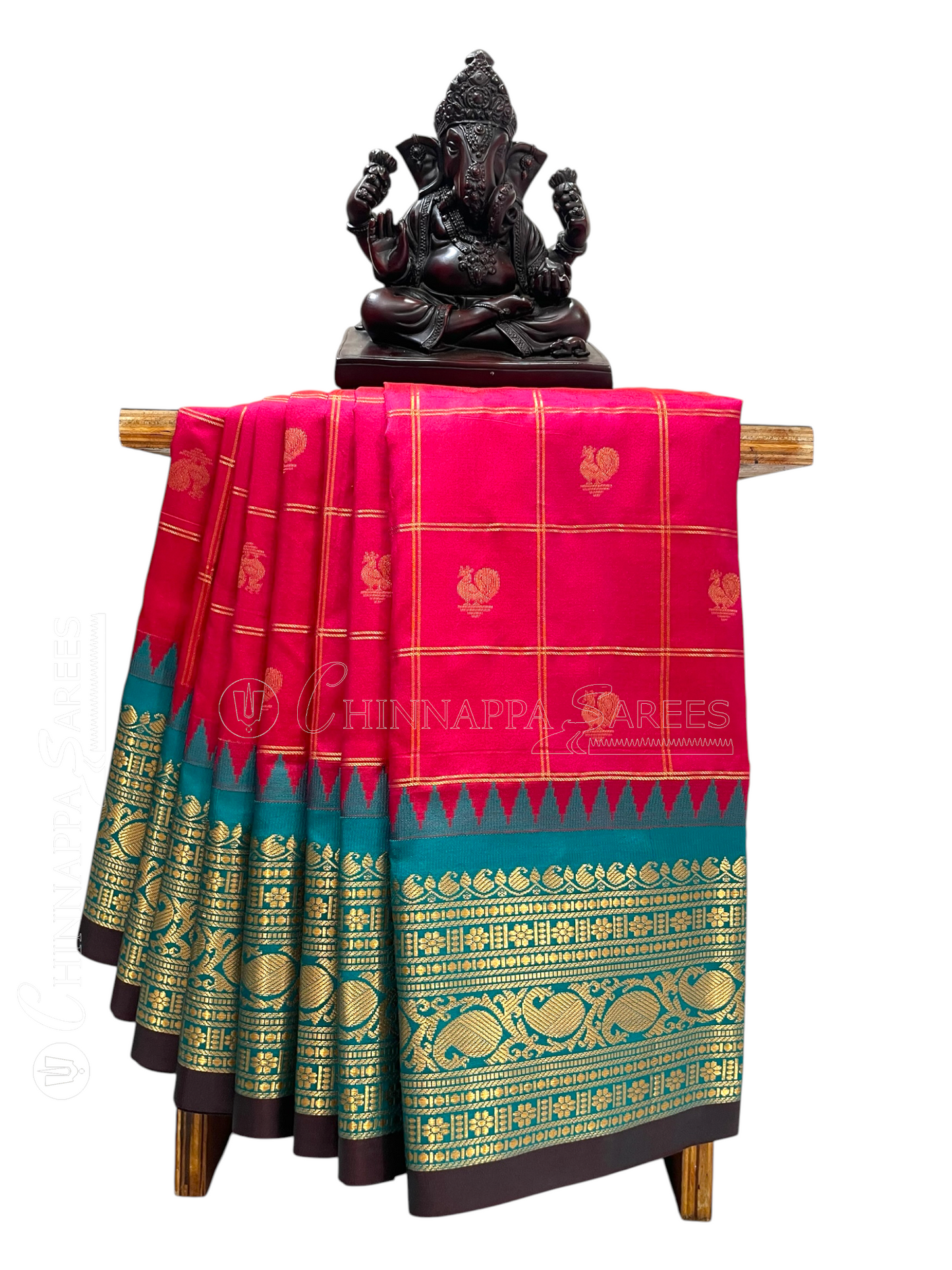 Bridal Big Checks Butta Pink Pure Silk Sarees