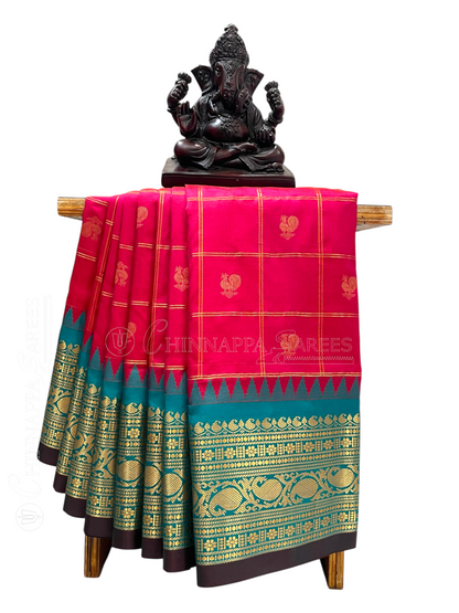 Bridal Big Checks Butta Pink Pure Silk Sarees