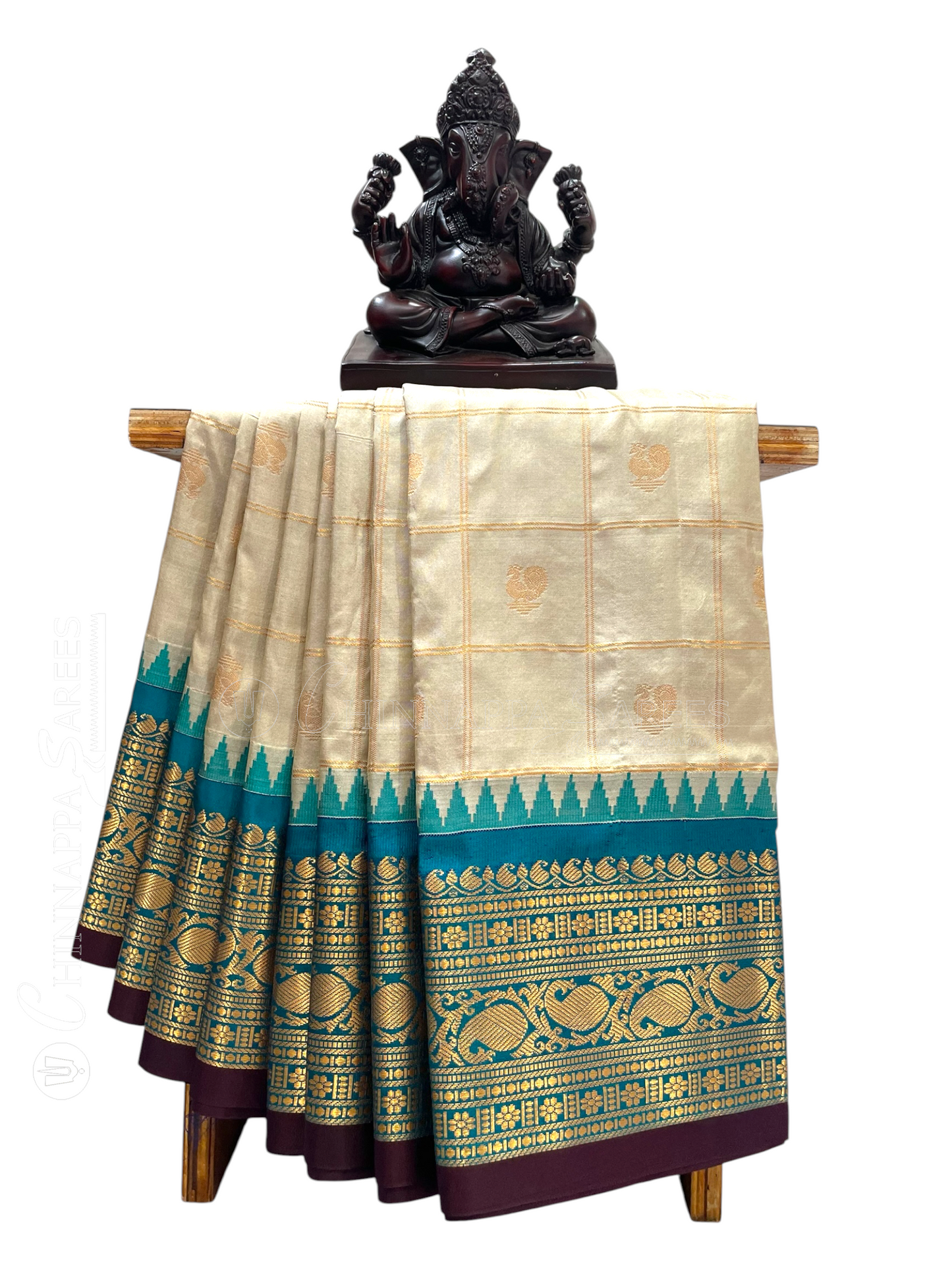 Bridal Big Checks Butta Very Light Grey Pure Silk Sarees