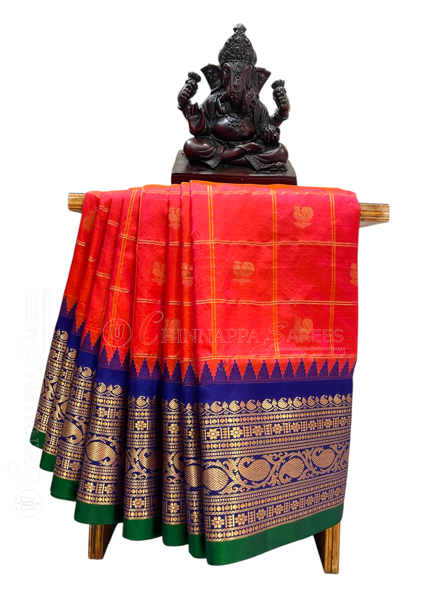 Bridal Big Checks Butta Red Pure Silk Sarees