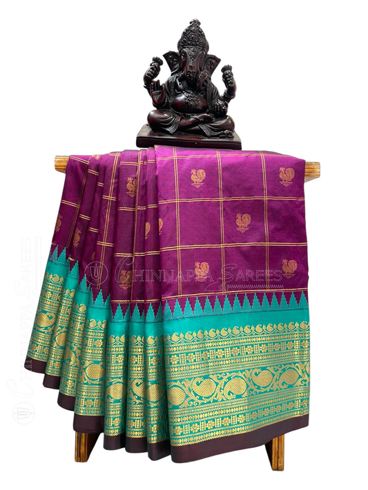Bridal Big Checks Butta  Deep Magenta Pure Silk Sarees