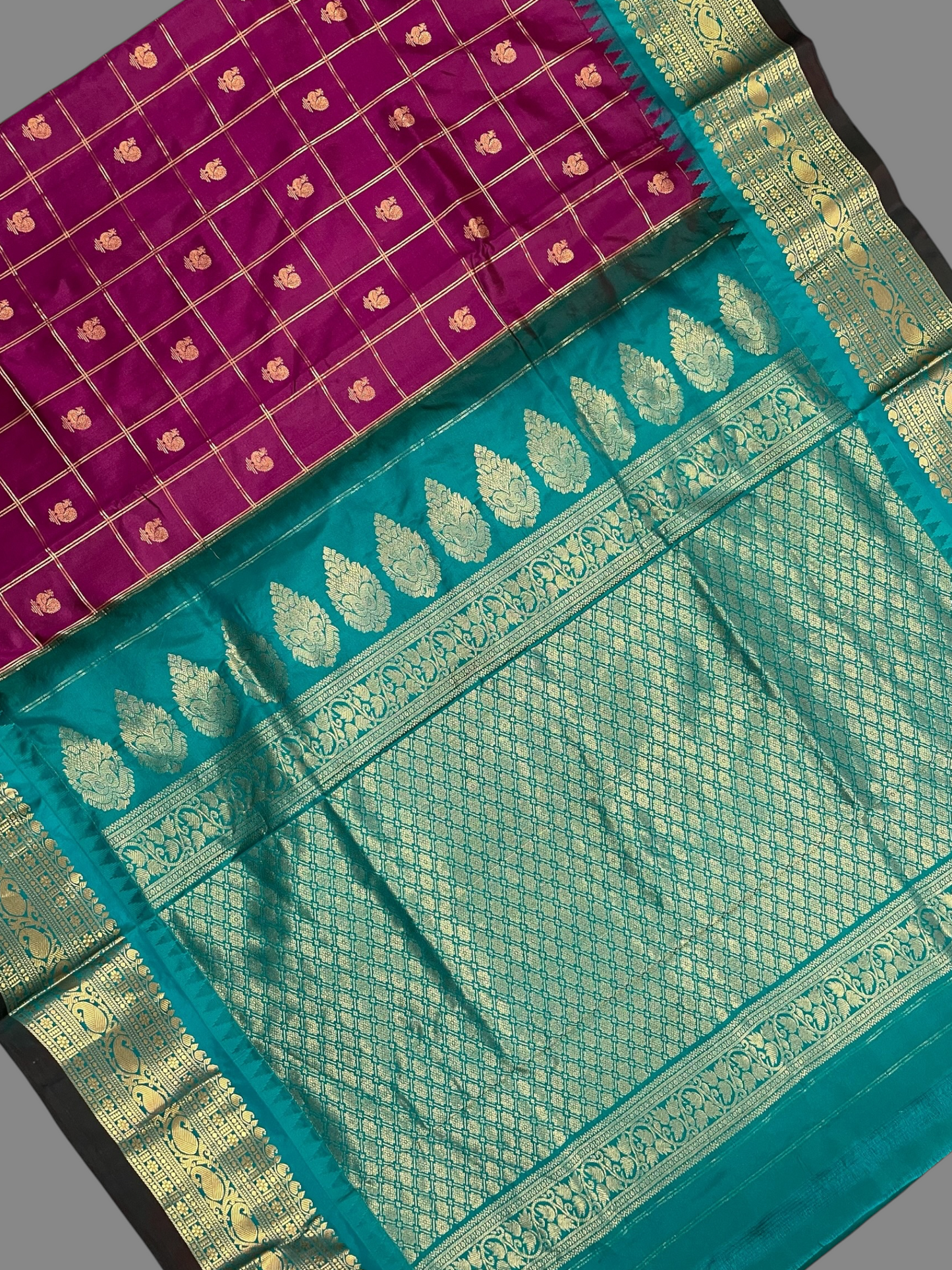 Bridal Big Checks Butta Deep Magenta Pure Silk Sarees