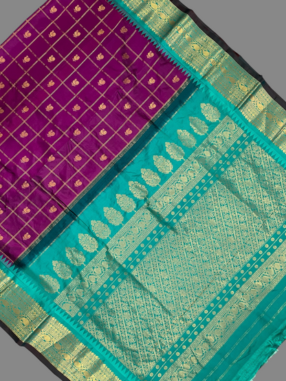 Bridal Big Checks Butta  Deep Magenta Pure Silk Sarees