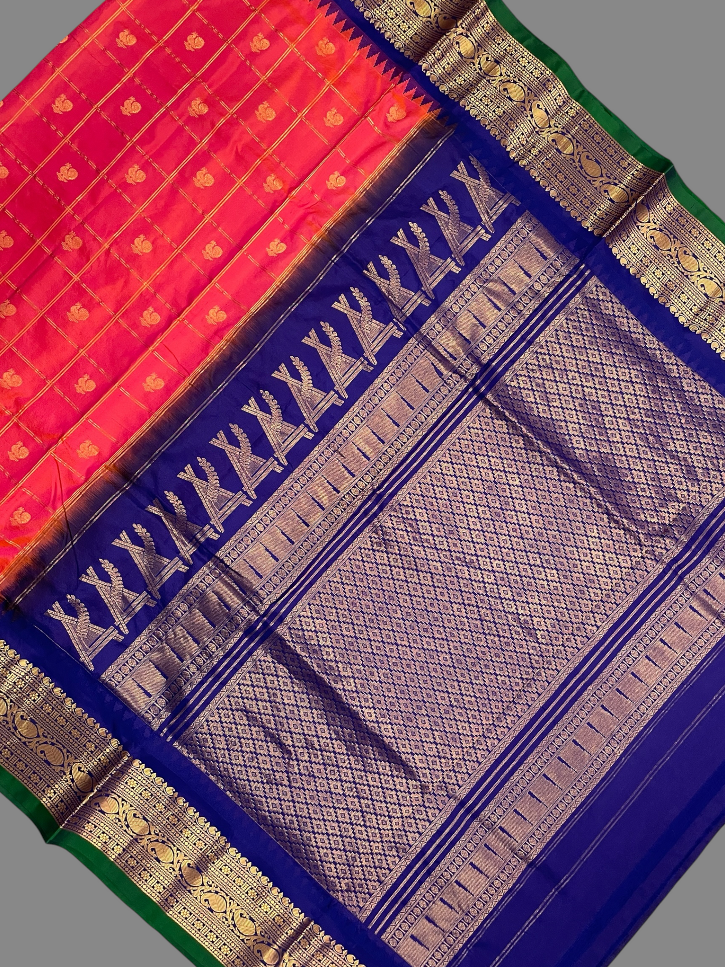 Bridal Big Checks Butta Red Pure Silk Sarees