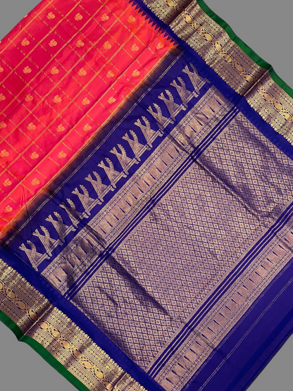 Bridal Big Checks Butta Red Pure Silk Sarees