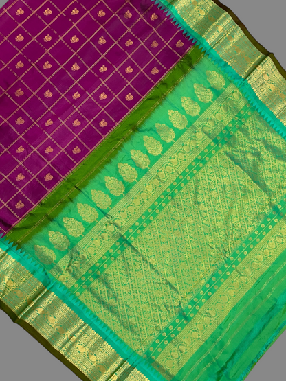 Bridal Big Checks Butta Magenta Pure Silk Sarees
