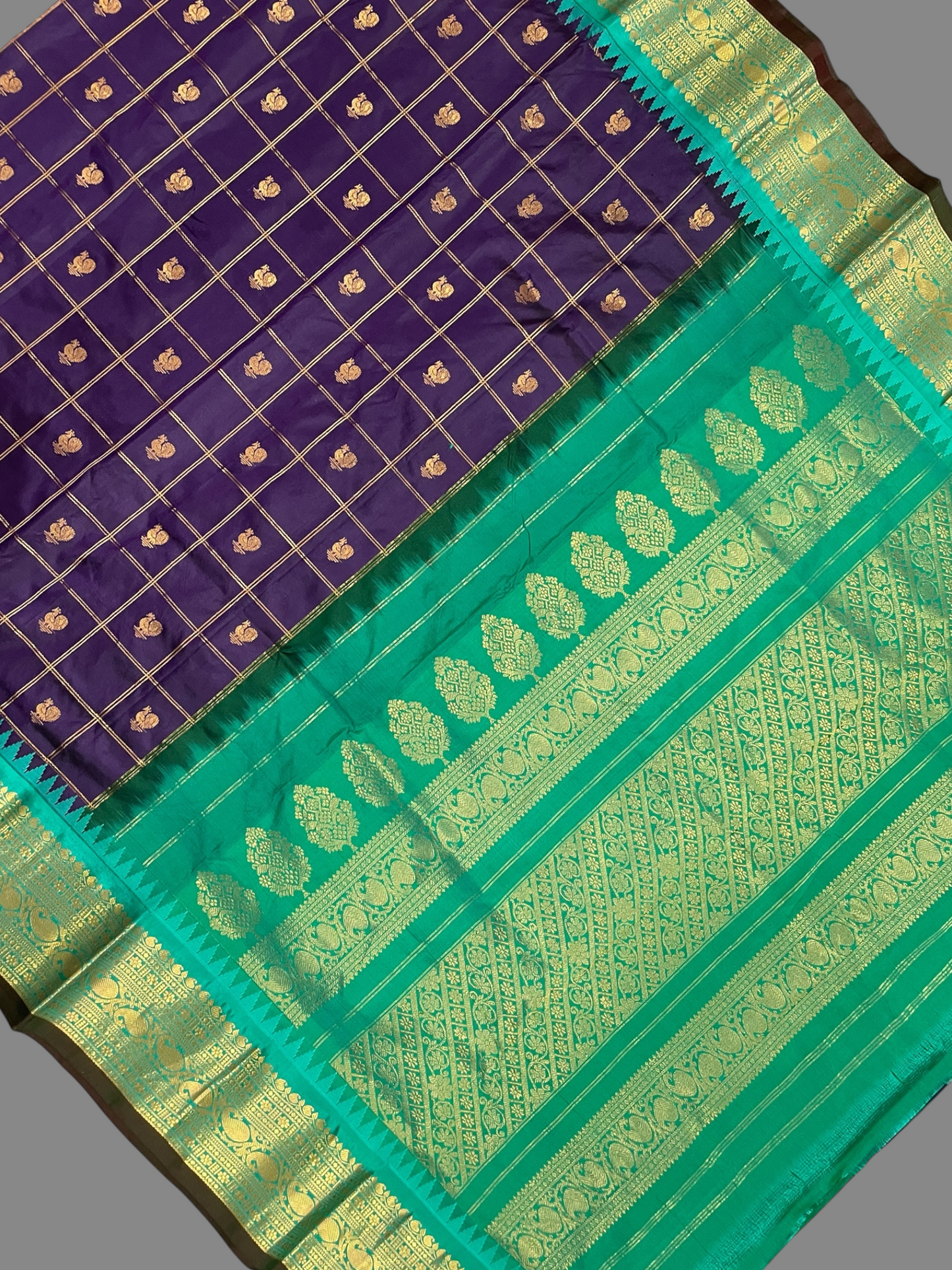 Bridal Big Checks Butta Royal Blue Pure Silk Sarees