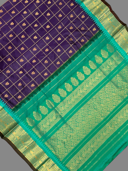 Bridal Big Checks Butta Royal Blue Pure Silk Sarees