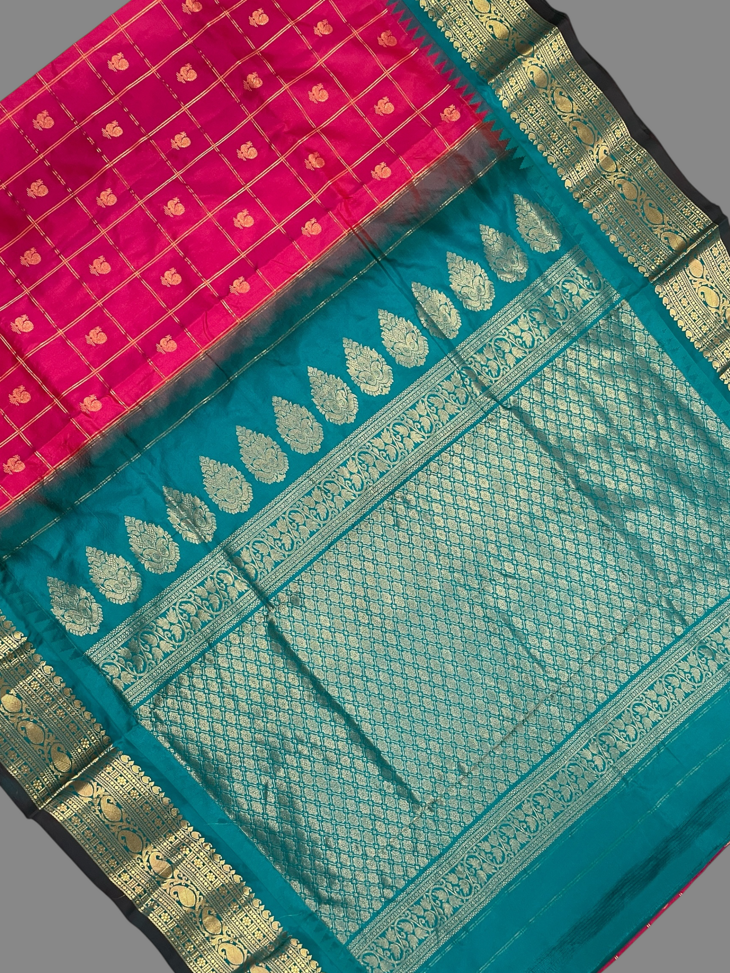 Bridal Big Checks Butta Pink Pure Silk Sarees