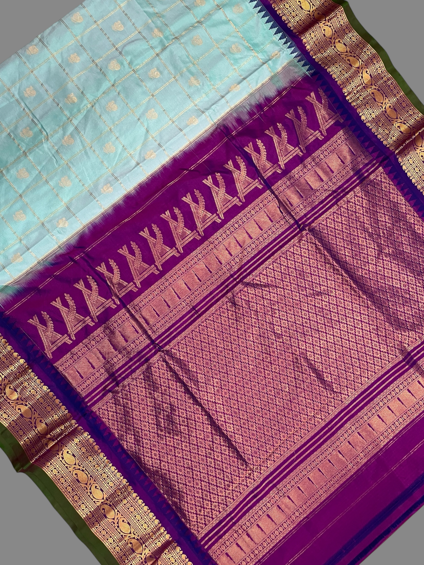 Bridal Big Checks Butta Light Blue Pure Silk Sarees