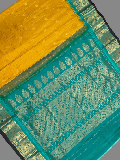 Bridal Big Checks Butta Mustard Pure Silk Sarees