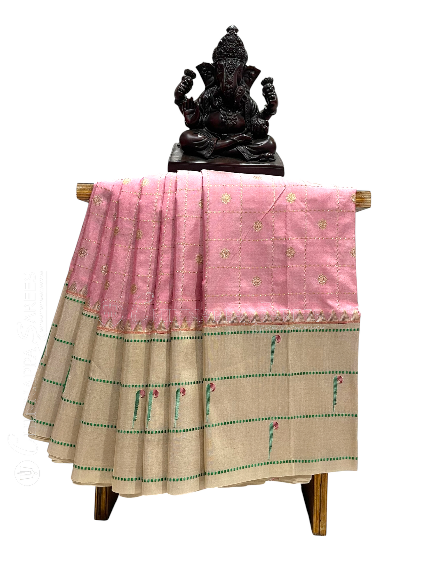 Triple Muniya Broder Light pink Pure Silk Saree