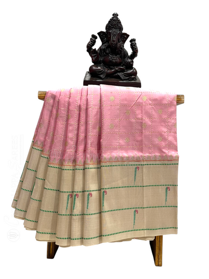 Triple Muniya Broder Light pink Pure Silk Saree