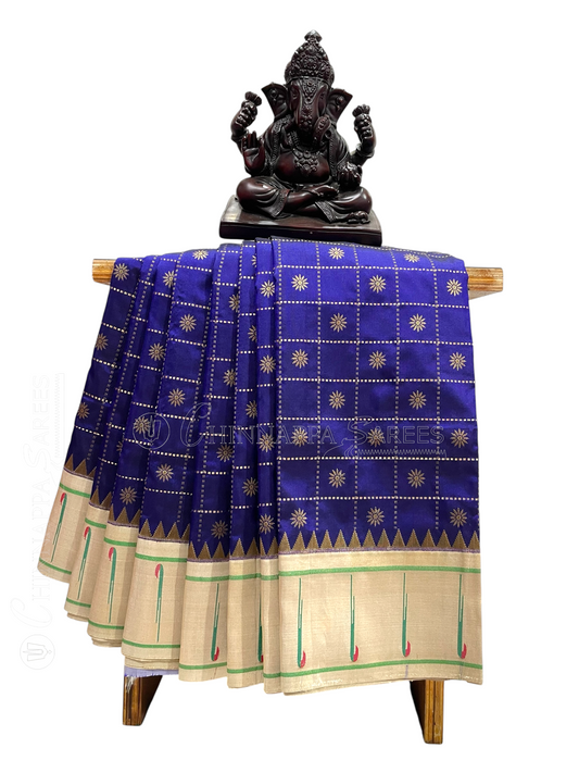 Pure Paithani Navy Blue Silk Saree