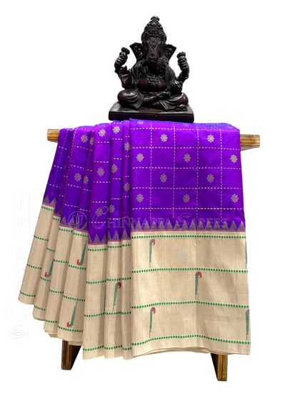 Triple Muniya Broder Magenta Pure Silk Saree