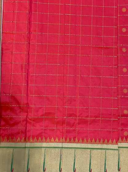 Pure Paithani Tomato Pink Silk Saree