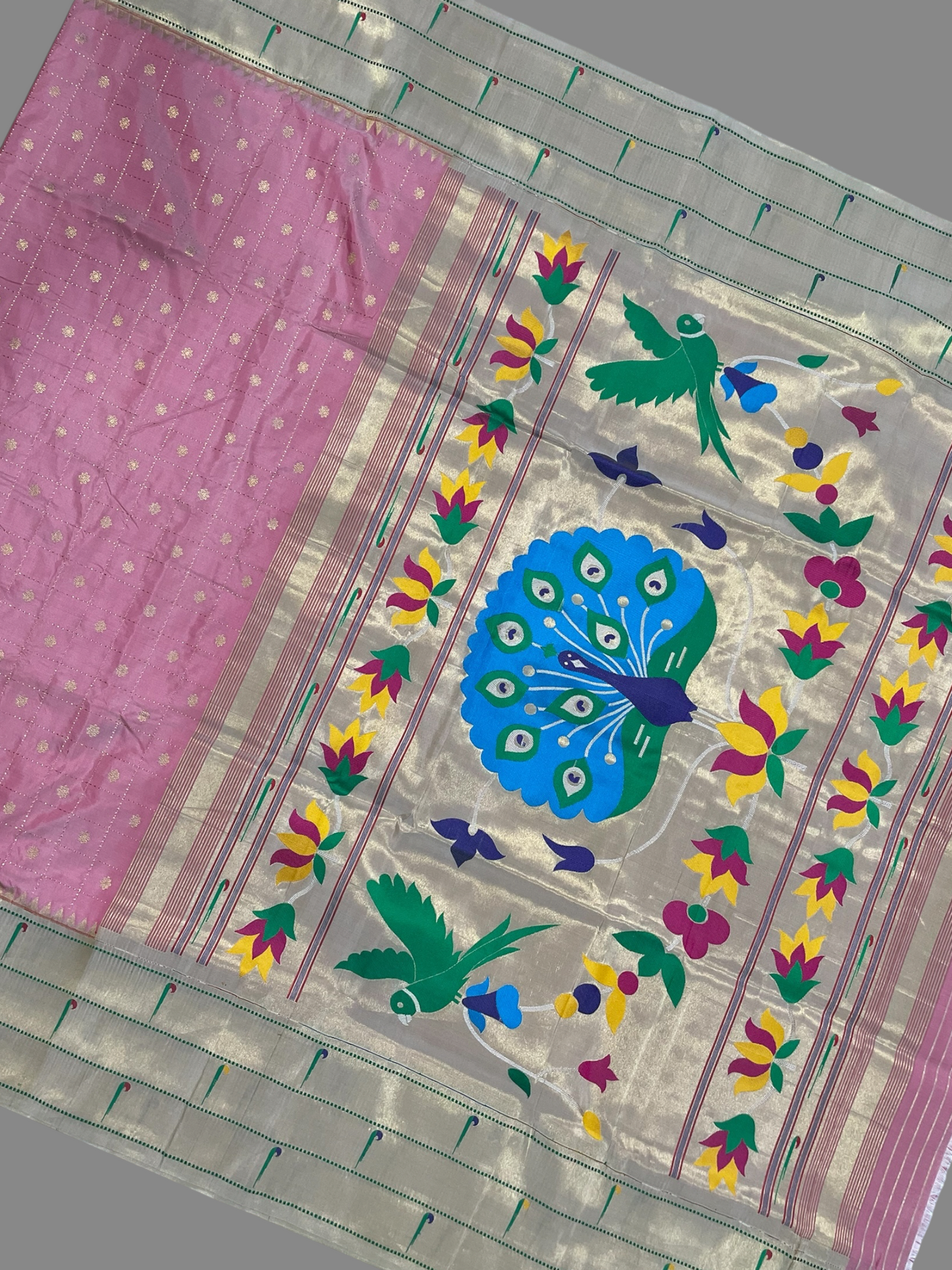 Triple Muniya Broder Light pink Pure Silk Saree