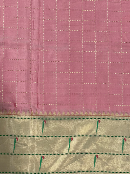 Triple Muniya Broder Light pink Pure Silk Saree