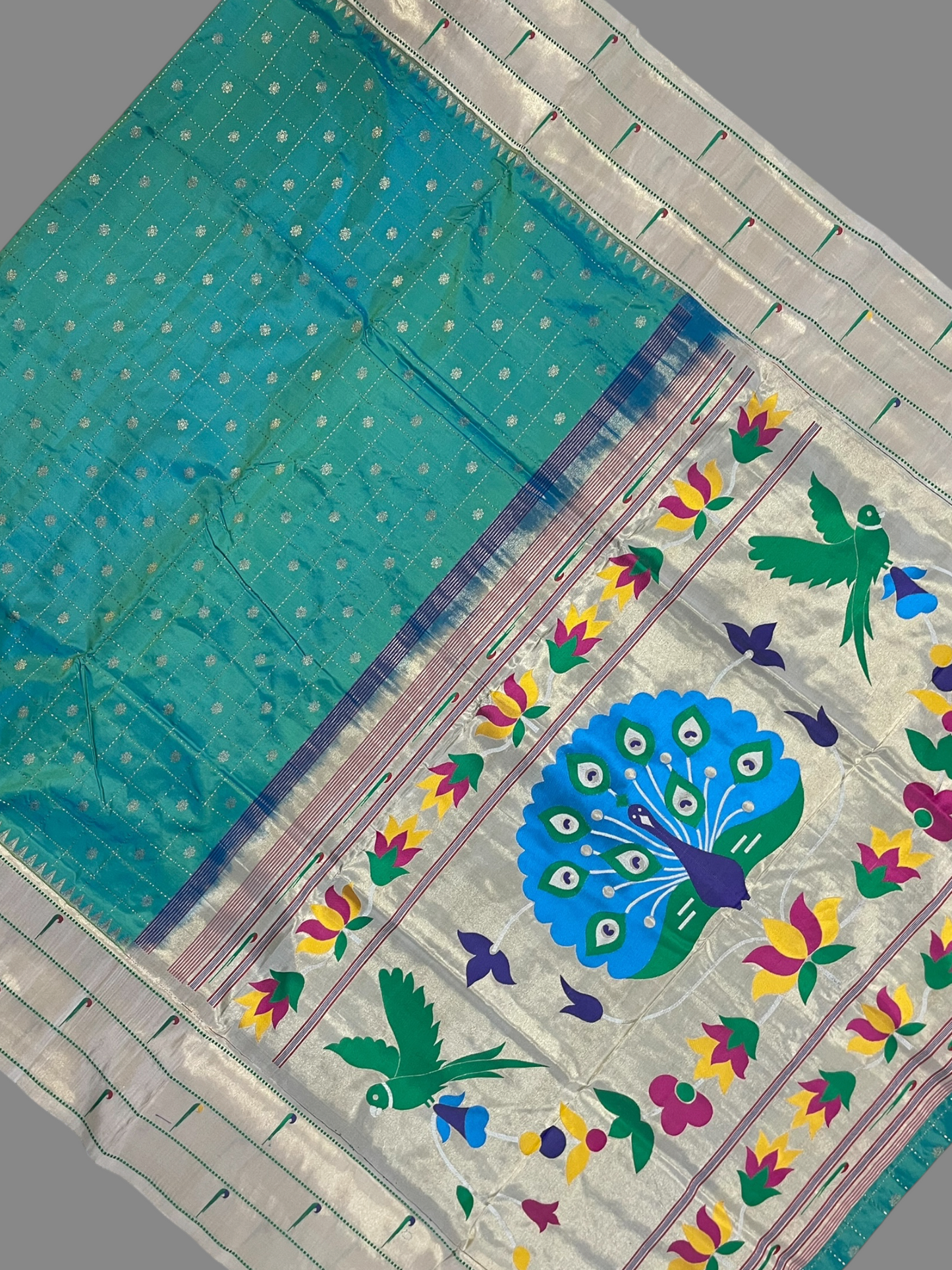 Triple Muniya Broder Sea Blue Pure Silk Saree