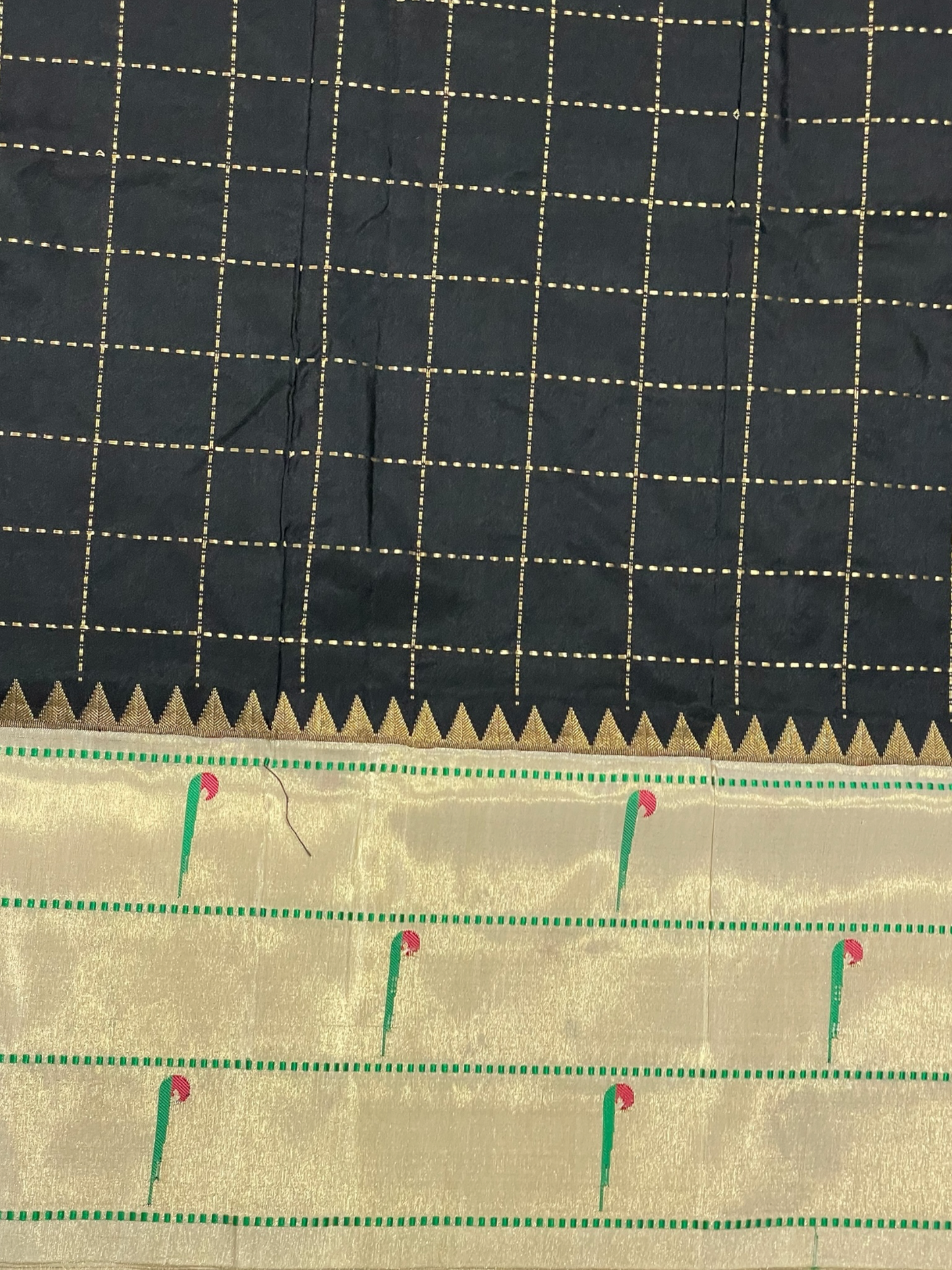 Triple Muniya Broder Black Pure Silk Saree