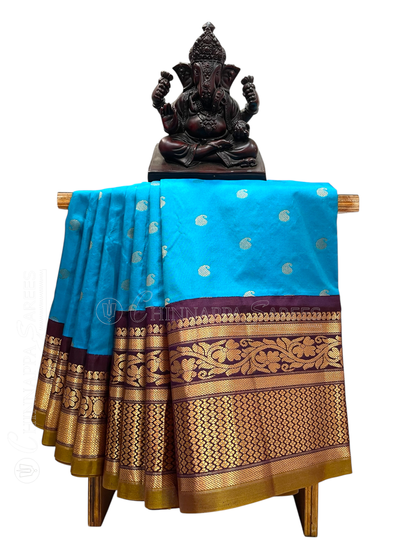 Gadwal Big Border Blue Pure Silk Sarees