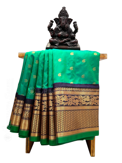 Gadwal Big Border Sea Green Pure Silk Sarees