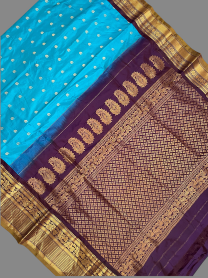 Gadwal Big Border Blue Pure Silk Sarees