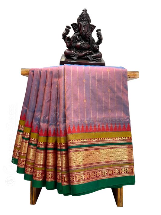 Kanchi Copper Pink Stripes Butta Pure Silk Sarees
