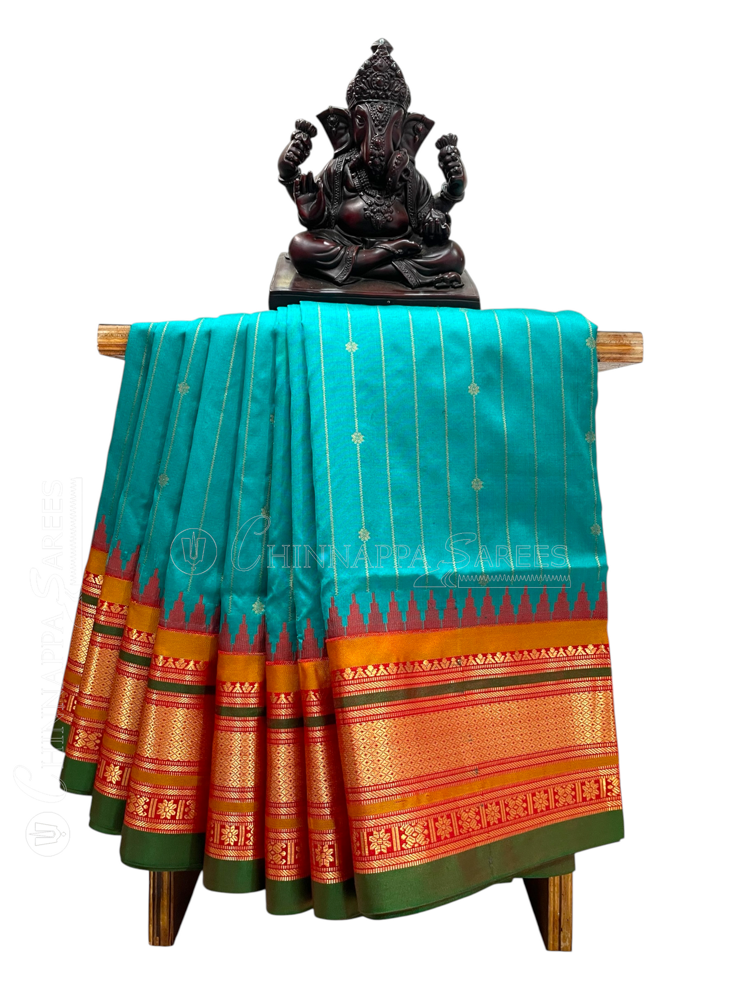 Kanchi Sea Blue Stripes Butta Pure Silk Sarees
