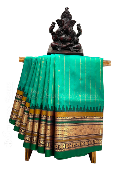 Kanchi Mint Green Stripes Butta Pure Silk Sarees