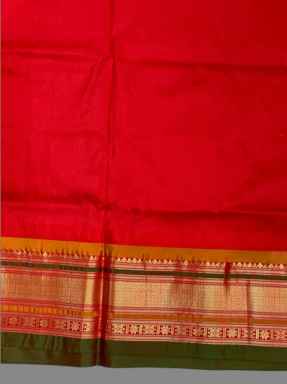 Kanchi Peacock Green Stripes Butta Pure Silk Sarees