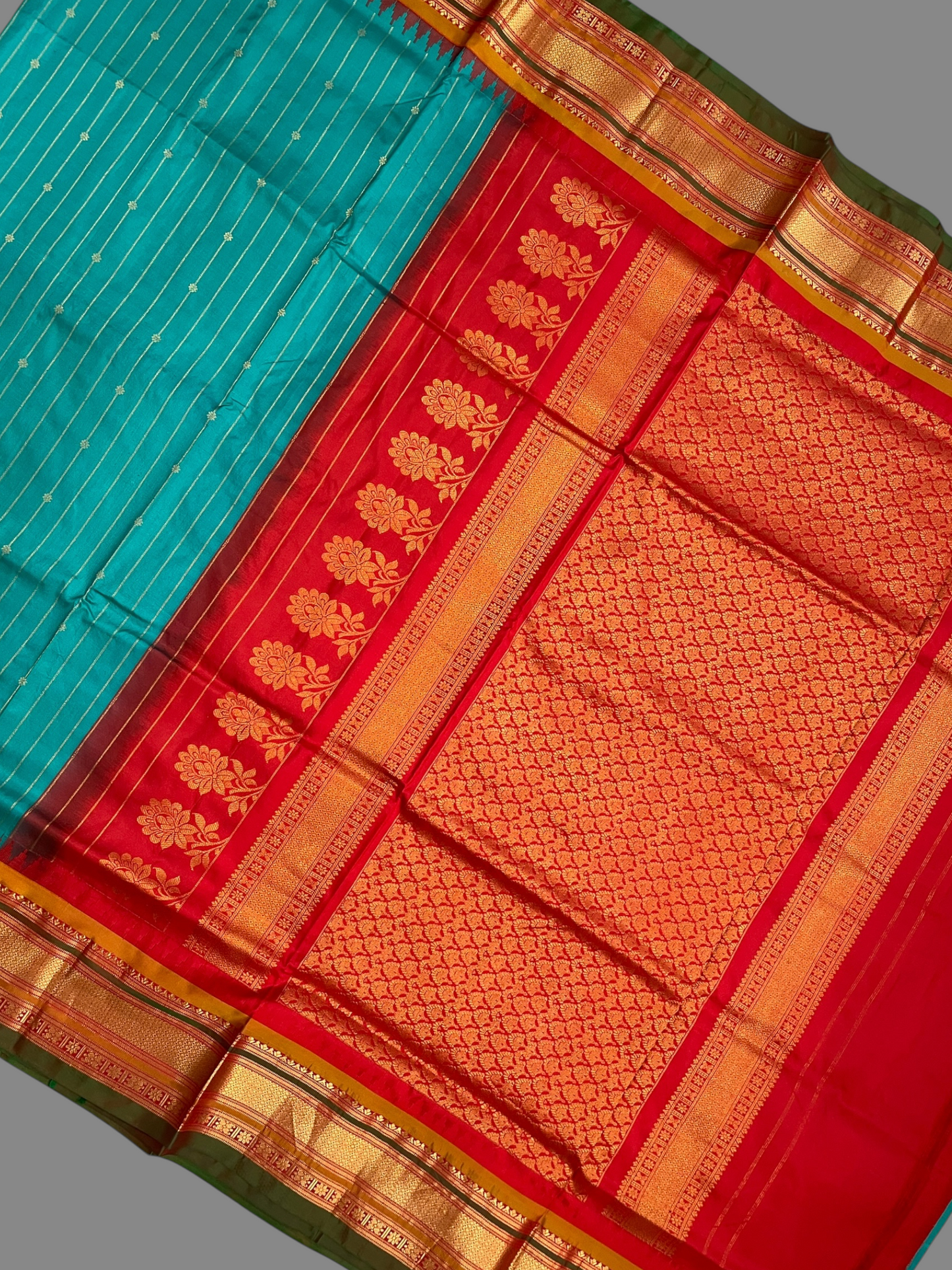 Kanchi Sea Blue Stripes Butta Pure Silk Sarees