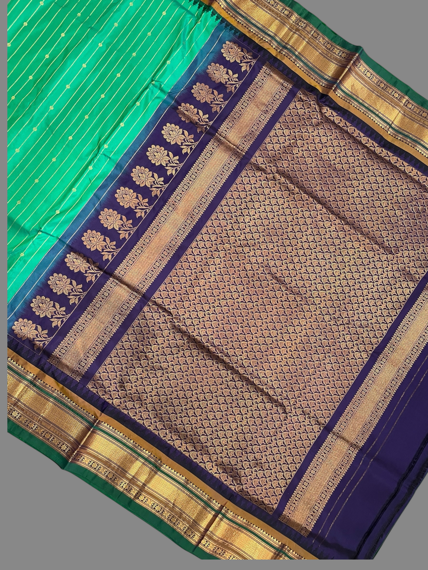 Kanchi Mint Green Stripes Butta Pure Silk Sarees