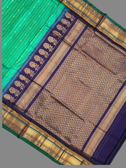 Kanchi Mint Green Stripes Butta Pure Silk Sarees