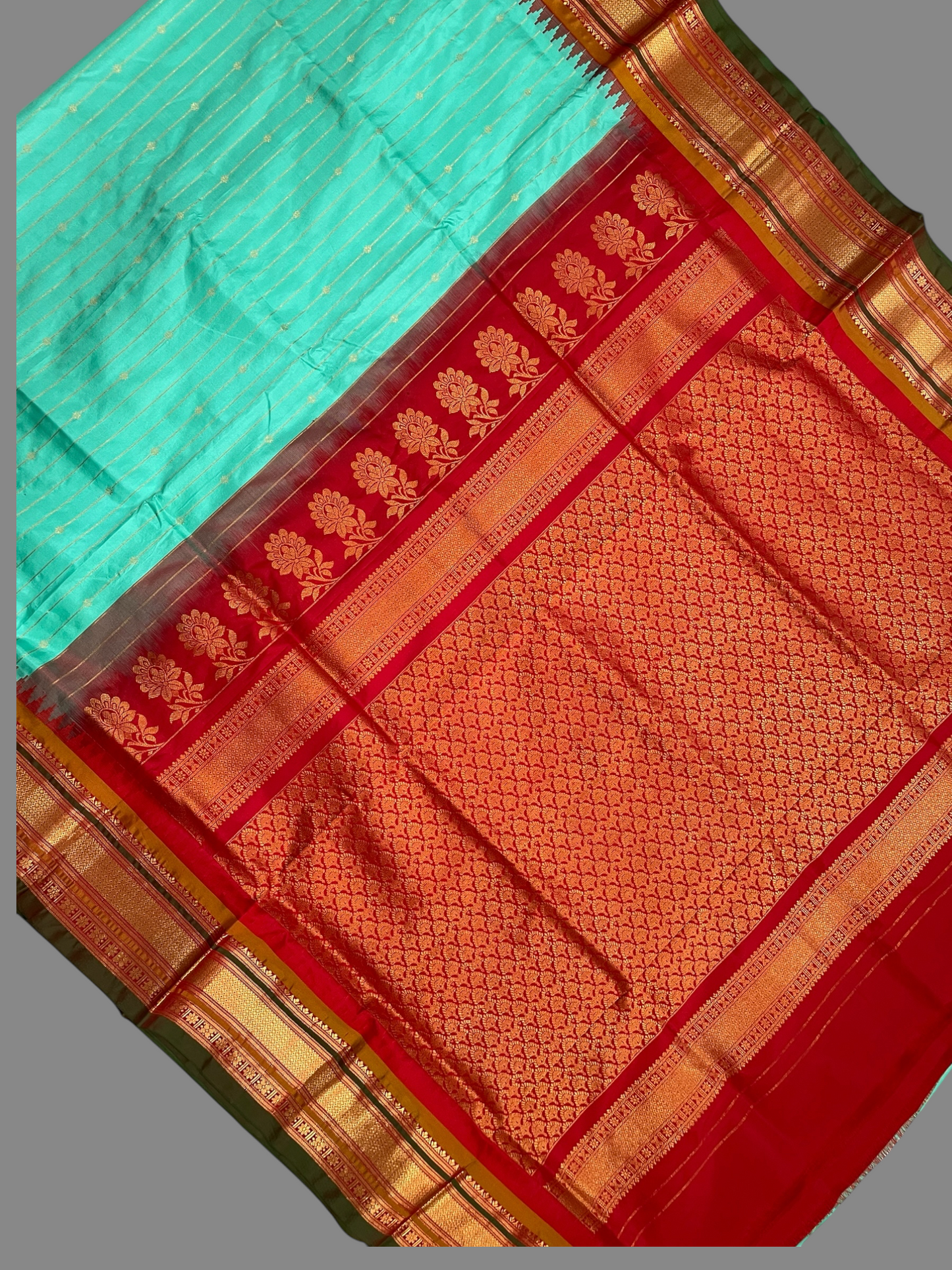Kanchi  Light Green Stripes Butta Pure Silk Sarees