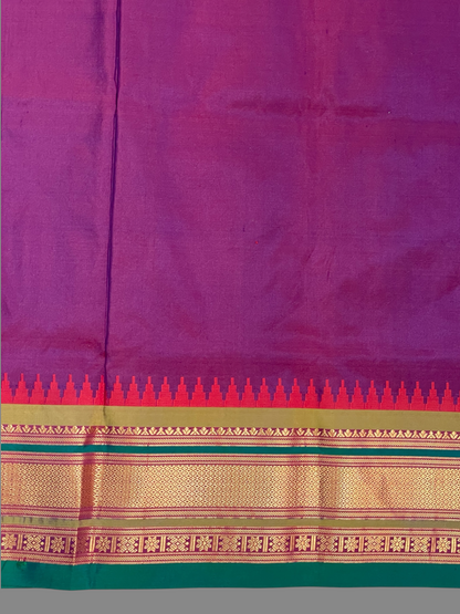 Kanchi Copper Pink Stripes Butta Pure Silk Sarees