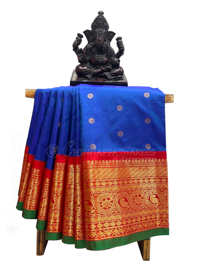 Gadwal Flower Butta Royal Blue Pure Silk Sarees