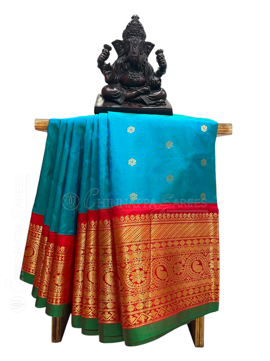 Gadwal Flower Butta Blue Pure Silk Sarees